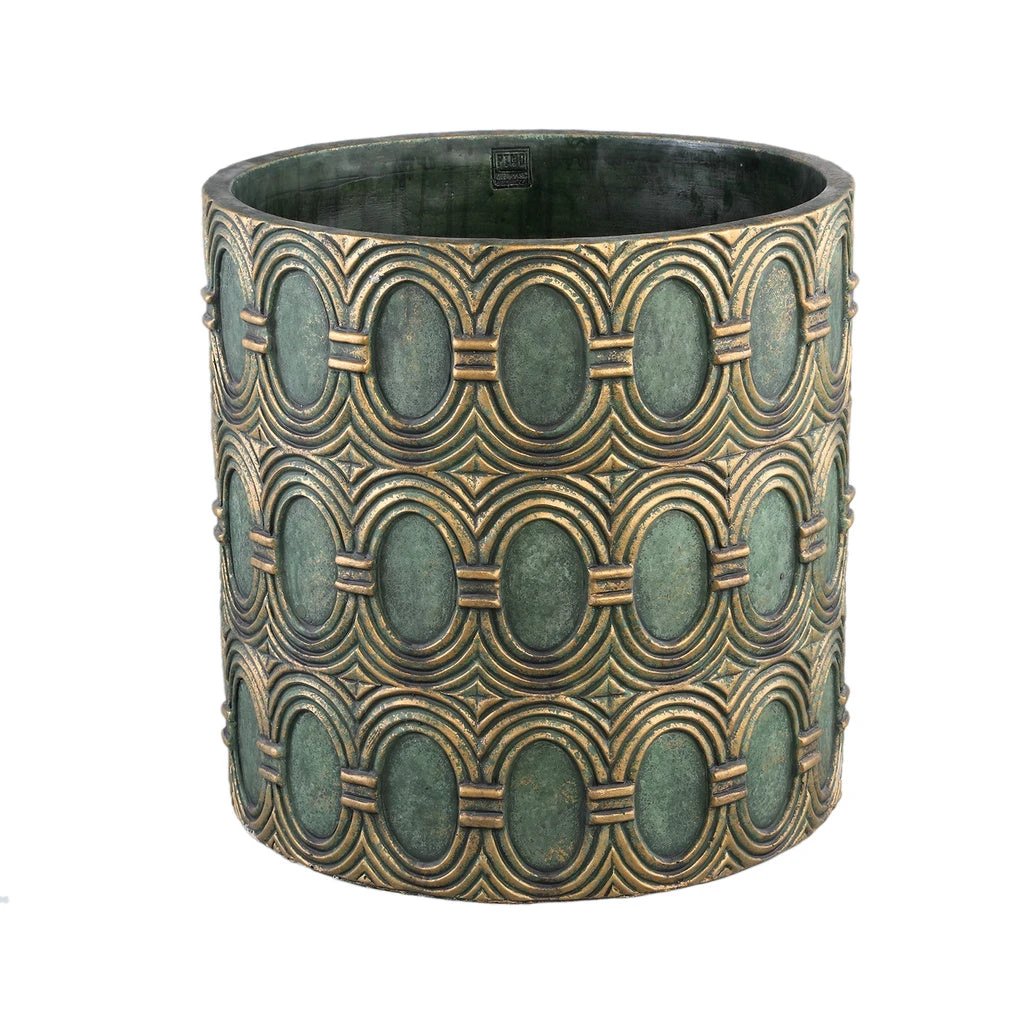 Kamilla Groene cementen ronde pot goud art deco groot L by PTMD