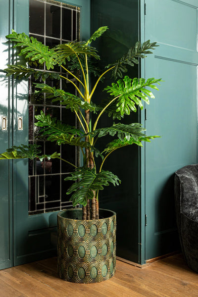 Kamilla Groene cementen ronde pot goud art deco groot L by PTMD