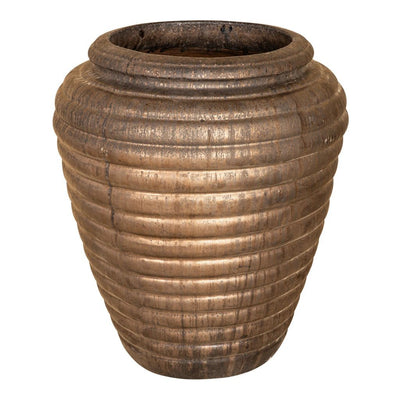 Jerzy Bronzen keramische pot geribbeld rond gevormd Klein by PTMD