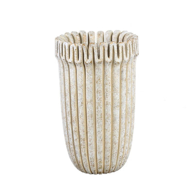 Raffay Crème cement ronde pot geribbelde lijnen hoog L by PTMD