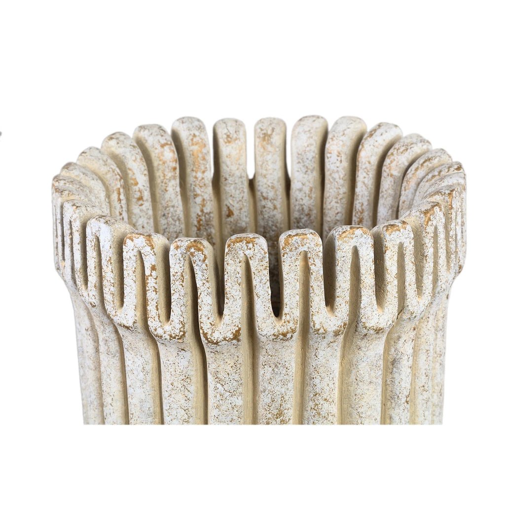 Raffay Crème cement ronde pot geribbelde lijnen hoog L by PTMD