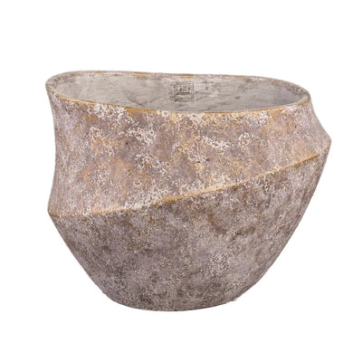 Rishell Bronzen cementen ronde pot met lijn groot L. by PTMD