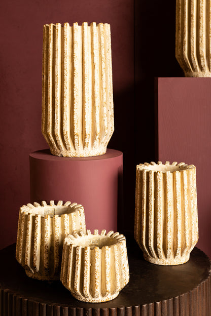 Zariya Room cement ronde pot geribbelde lijnen hoog M - depauwwonen