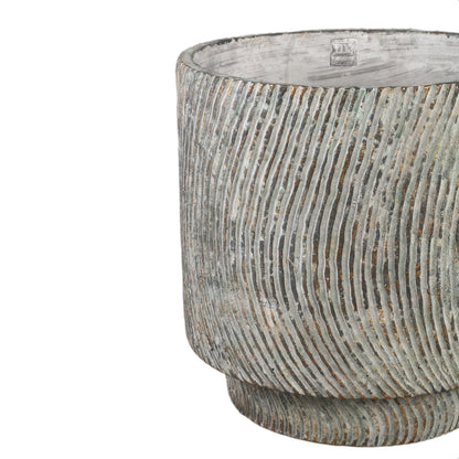 Nigel Grijze cement ronde pot lijnen patroon groot L - depauwwonen
