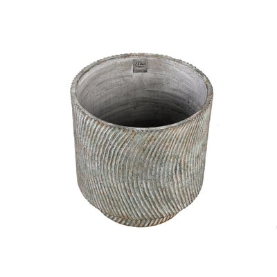 Nigel Grijze cement ronde pot lijnen patroon groot L by PTMD