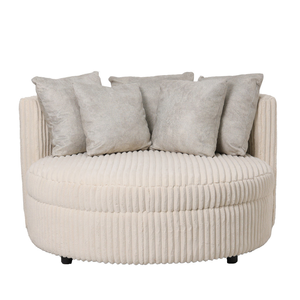 Fayen Taupe fauteuil met ambiance 2 crème en 5 kussens. - depauwwonen