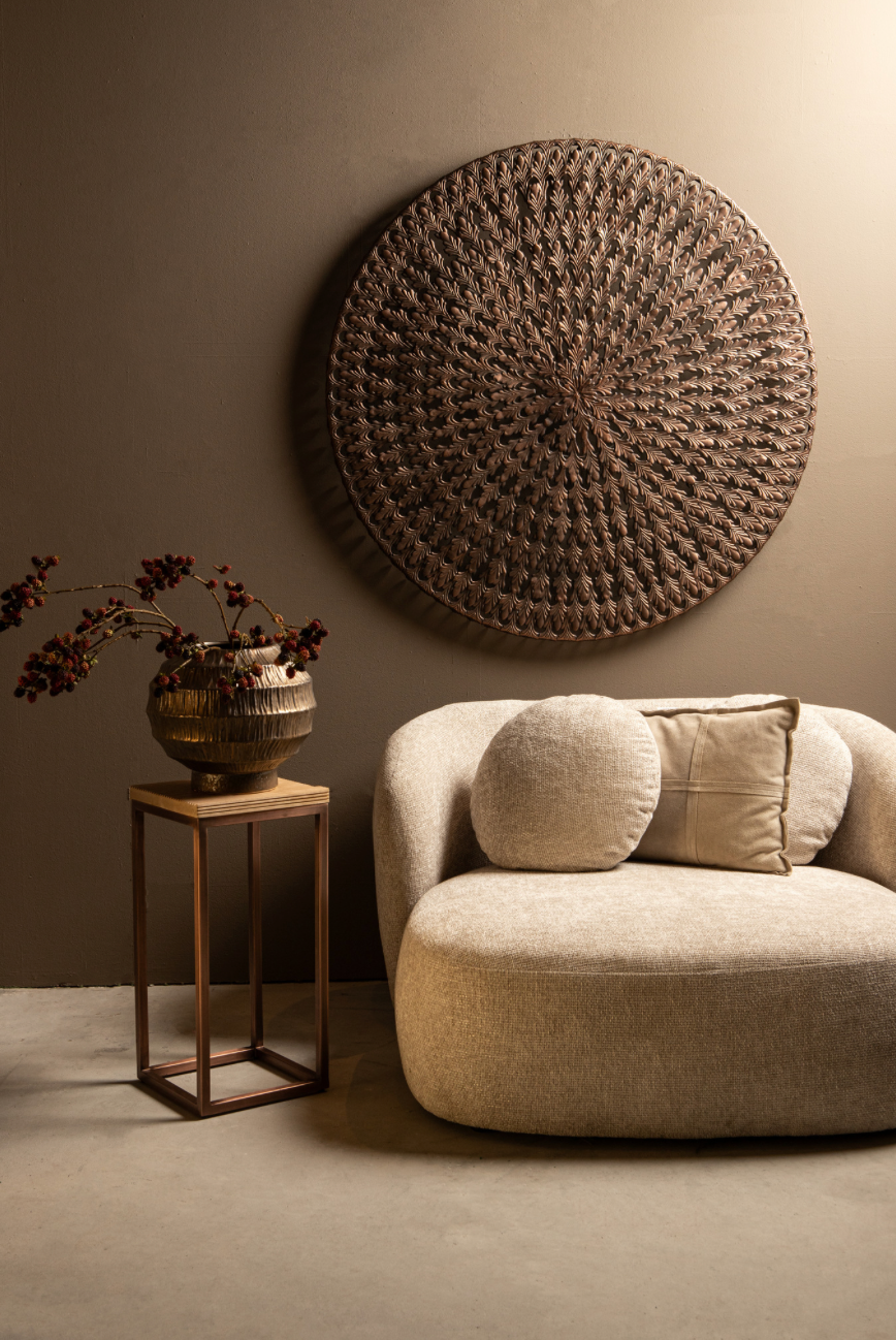 Xavery Koperen ronde ijzeren wandpaneel met uitgesneden uitstraling S - depauwwonen