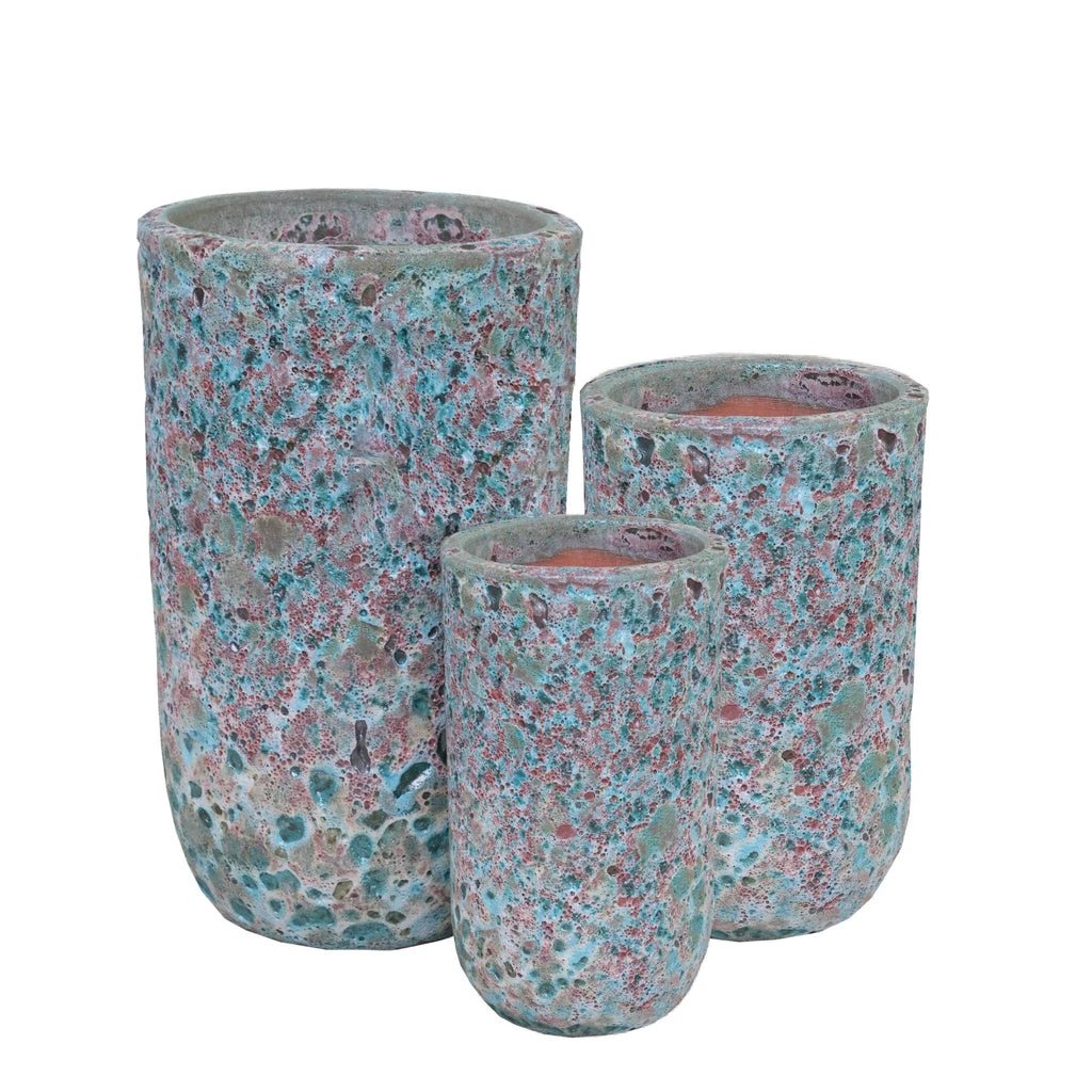 Hiza Groene ronde keramische pot ruwe afwerking hoog SV3 by PTMD