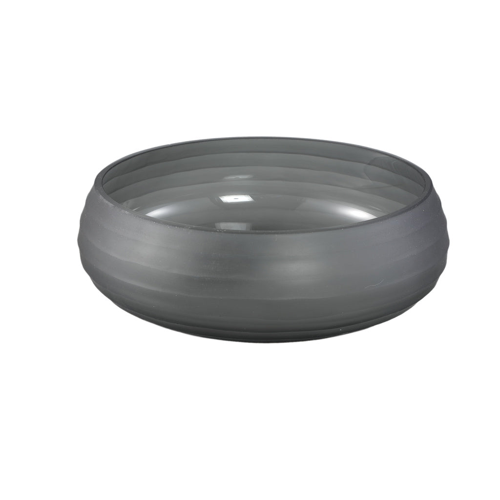 Nadah Grijze komvormige geribbelde glazen vaas - depauwwonen