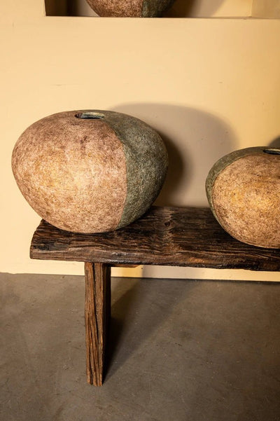 Chareece Grey halve bruine cement ronde vaas L by PTMD