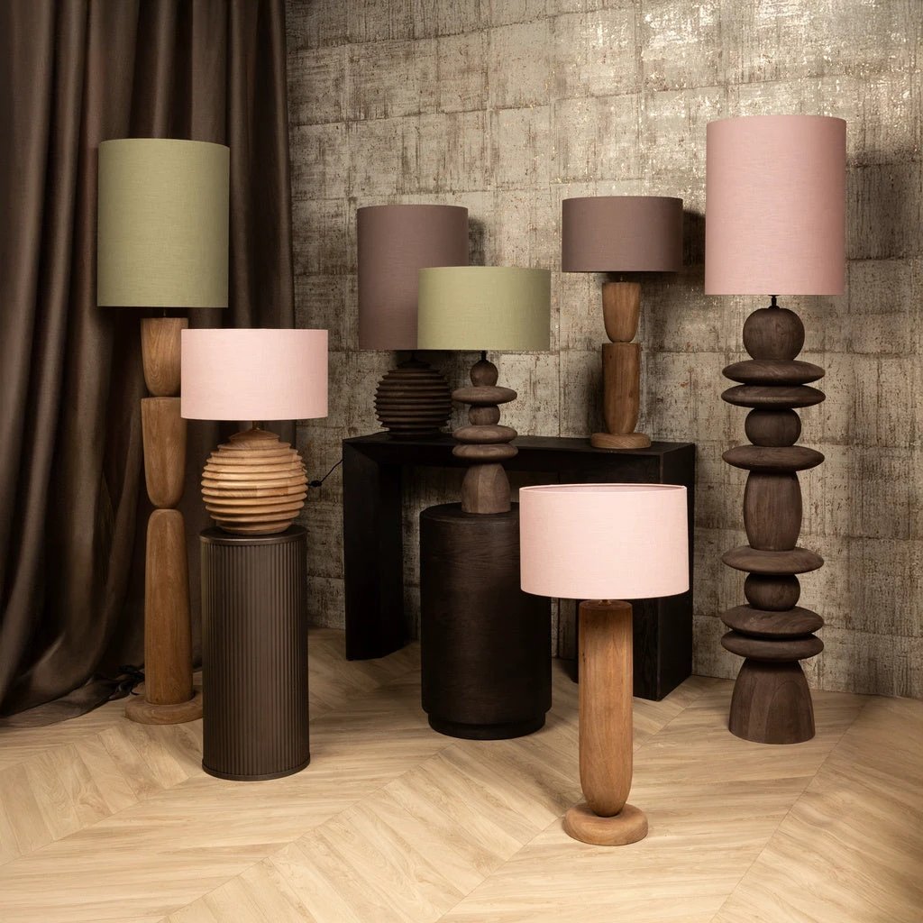 Rivvo Bruine katoenen linnen lampenkap rond hoog by PTMD