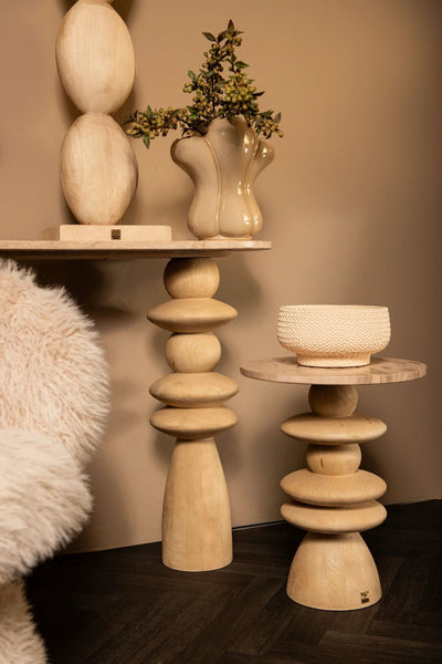 Callain Natuurlijke Mango Houten Bijzettafel Marmer S by PTMD