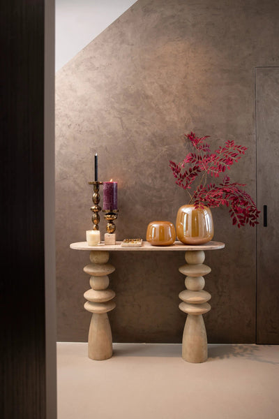 Callain Natuurlijke Mango Houten Wandtafel Marmer Ovaal by PTMD