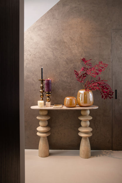 Callain Natuurlijke Mango Houten Wandtafel Marmer Ovaal - depauwwonen