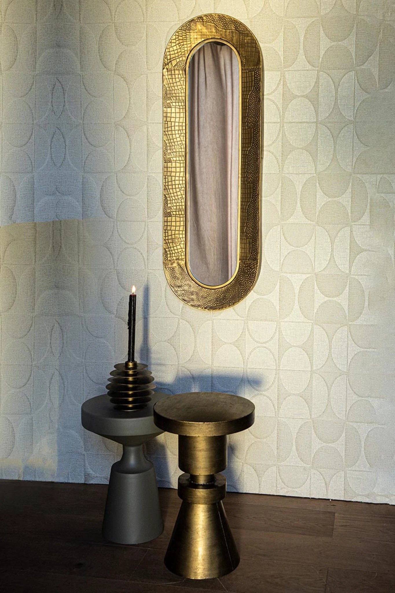 Darcio Goud IJzer Krokodillenprint Spiegel Ovaal by PTMD