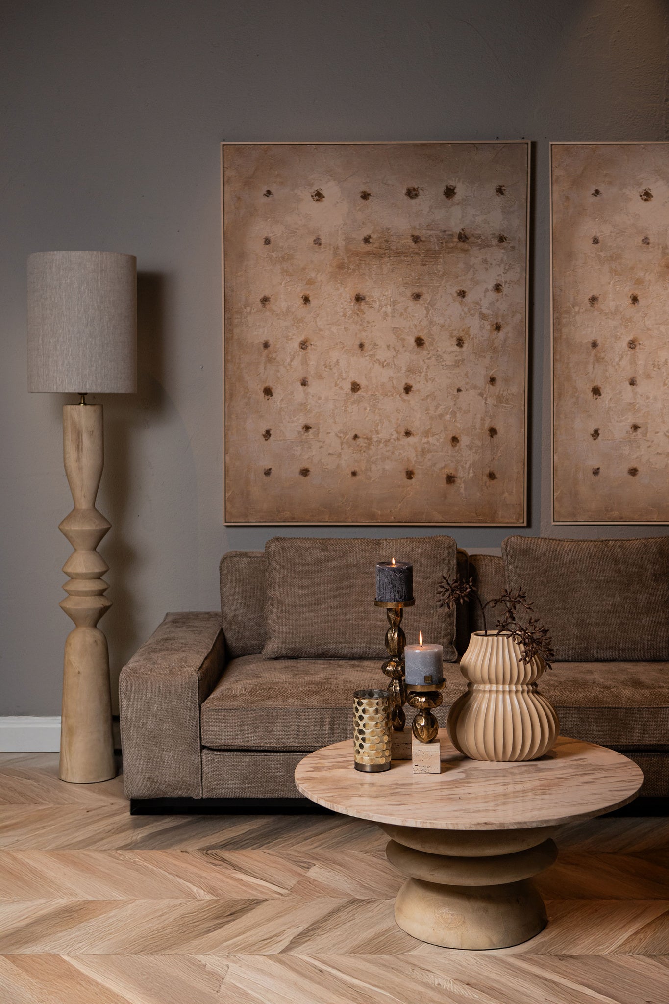 Elaine Natuurlijke Mangohouten Ronde Vloerlampvoet - depauwwonen