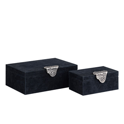 Hazael Zwart Suède Doos Zilveren Handvat Set Van 2 - depauwwonen