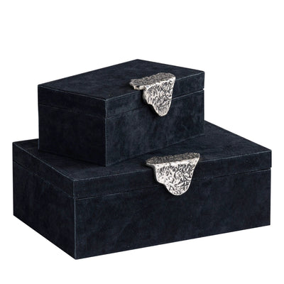 Hazael Zwart Suède Doos Zilveren Handvat Set Van 2 by PTMD