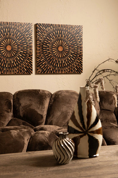 Jordie Bruin Houten Vierkant Wandpaneel met Rond Patroon by PTMD