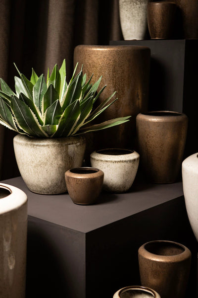 Kyleigh Beige Ronde Keramische Pot Glad Laag L by PTMD