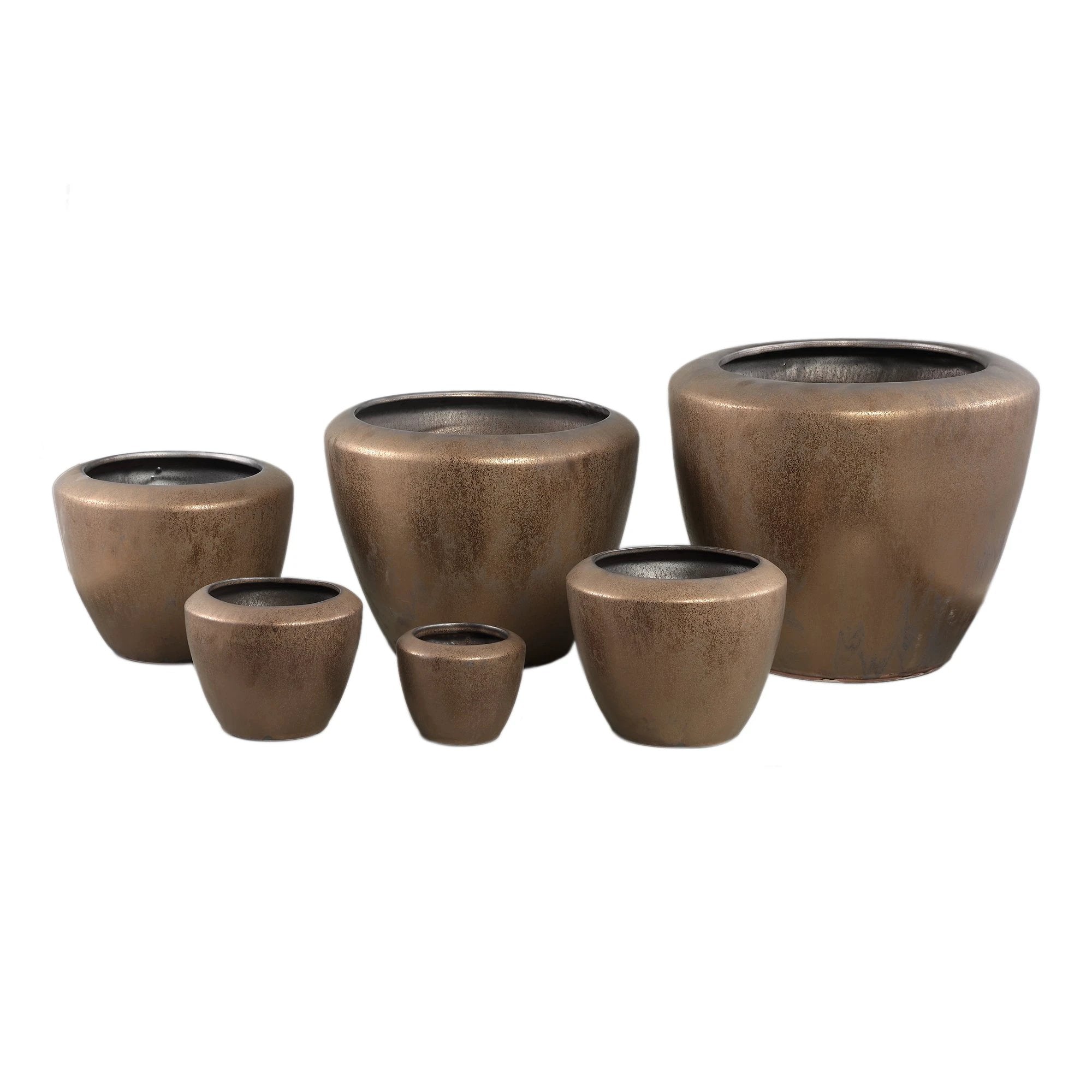Kyleigh Bronzen Ronde Keramische Pot Glad Laag L by PTMD