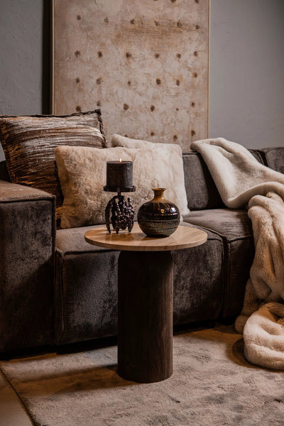 Liora Bruine Mangohouten Bijzettafel met Marmeren Blad Rnd by PTMD