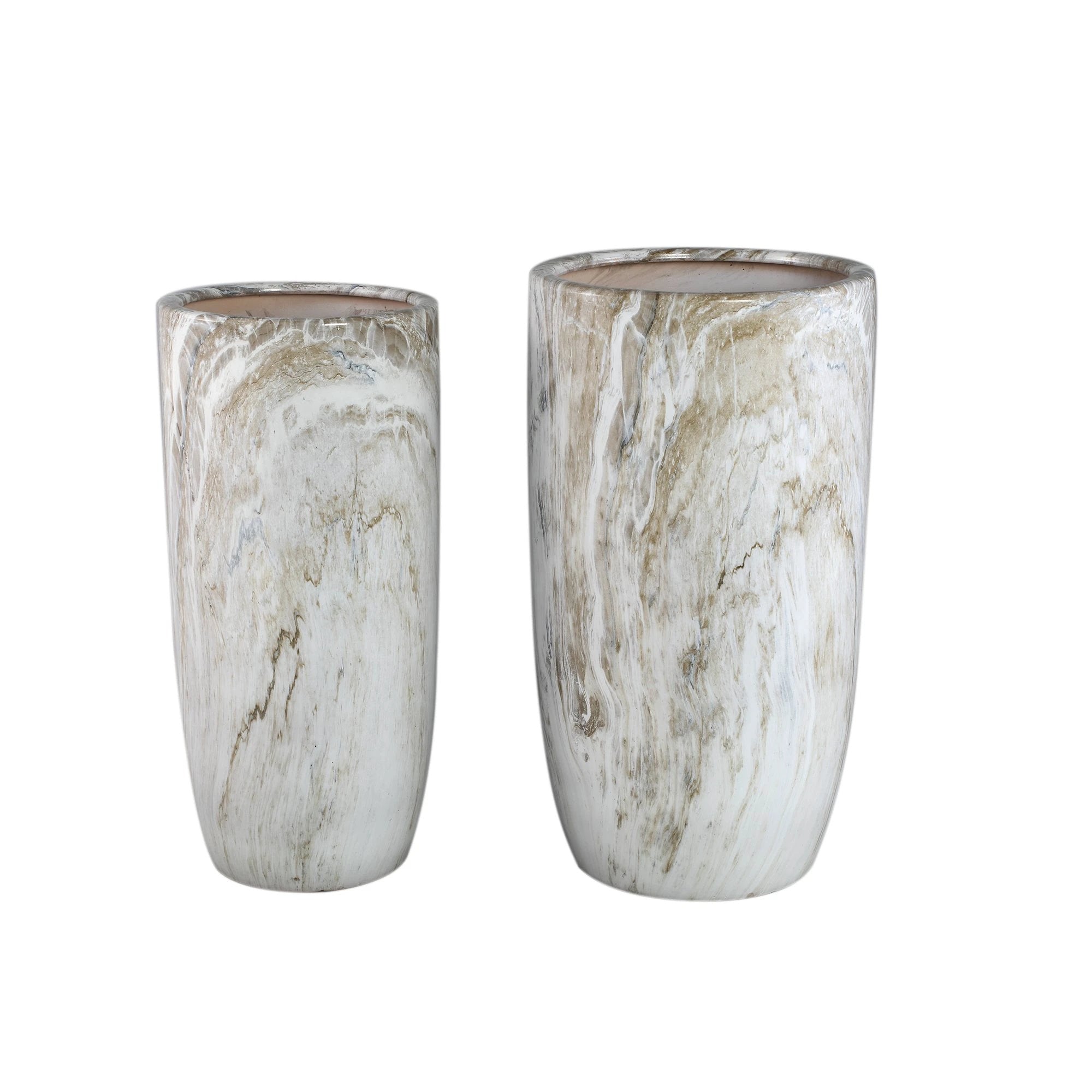 Miah Beige Keramische Marmeren Pot Set Van 2 Hoog by PTMD