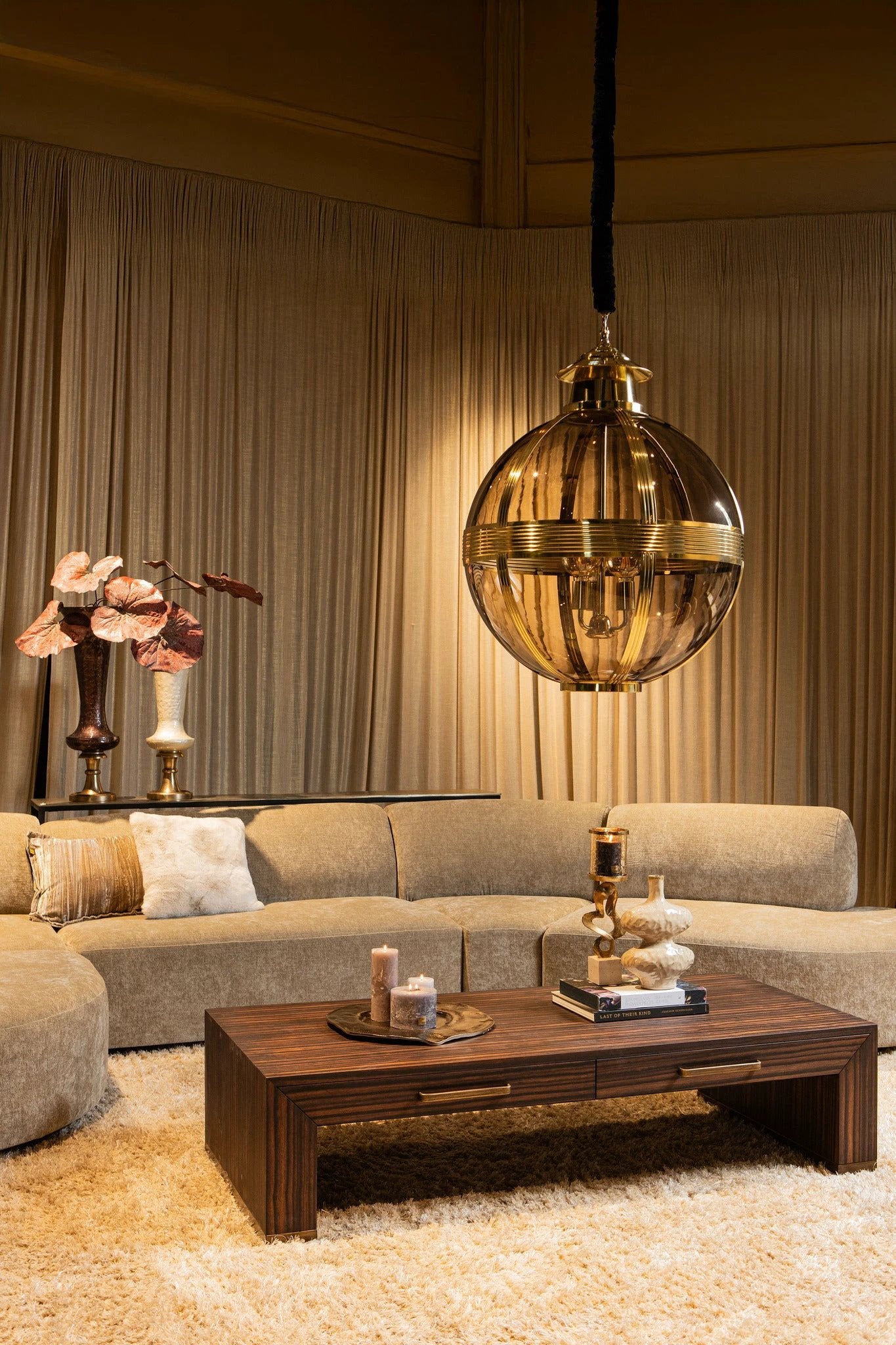 Mikk Messing Antiek Glazen Hanglamp Rnd L by PTMD