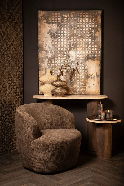 Pathe Bruine Canvas Schilderij Ruw Patroon Rechthoekig by PTMD