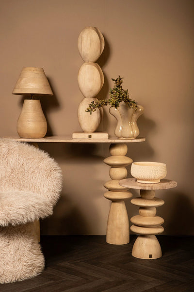 Peake Natuurlijke Mango Houten Ronde Tafellamp Laag by PTMD