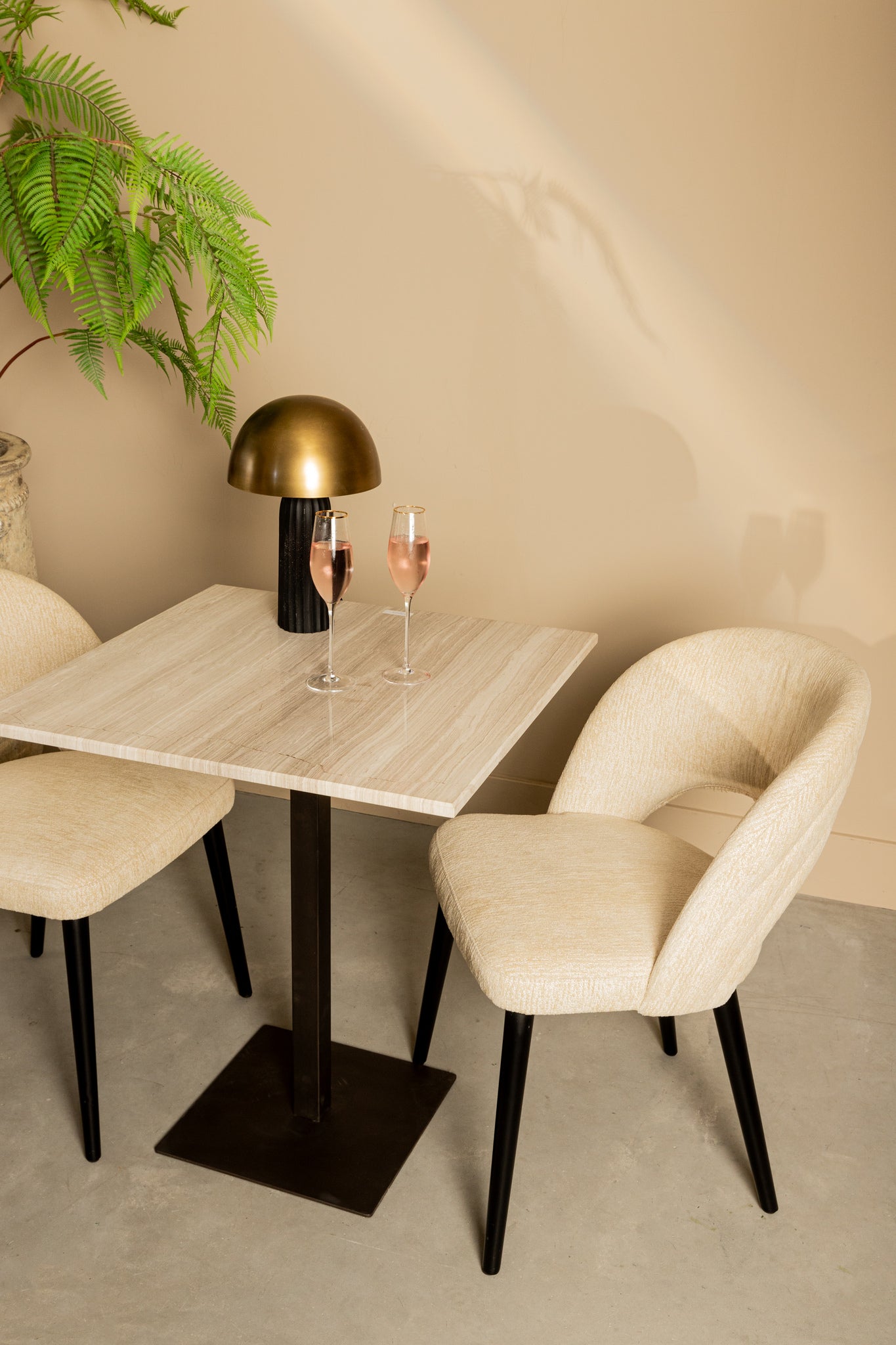 Plaza Bistrotafel Vierkant Wit Marmer Taupe Basis - depauwwonen