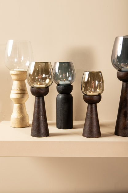 Qez Windlicht XL – Bruin Mangohout & Gerookt Glas - depauwwonen