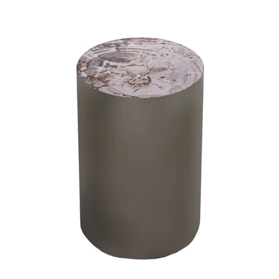 Rillix Natuurlijke Versteend Hout Bijzettafel Nikkel Rnd by PTMD