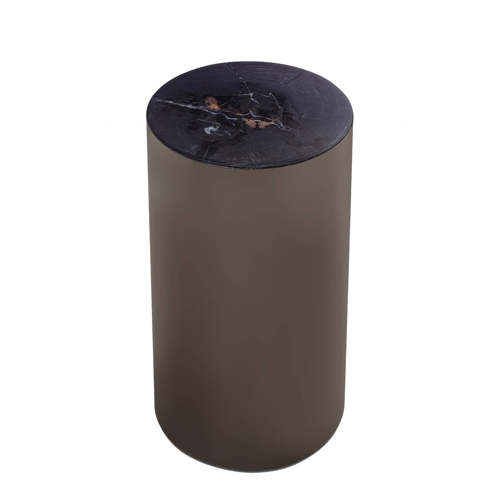 Rillix Zwarte Versteend Hout Bijzettafel Nikkel Rond - depauwwonen