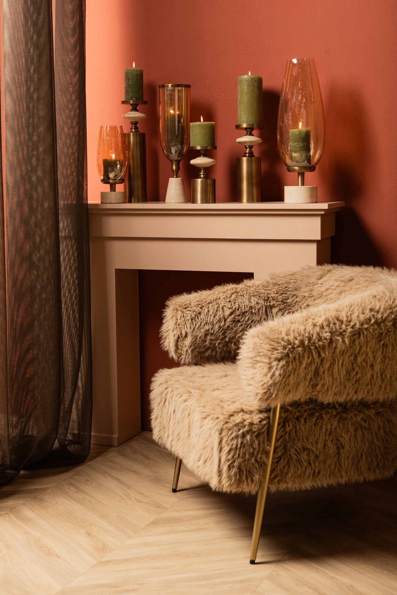 Sajeth Windlicht L – Messing & Luster Glas op Voet - depauwwonen