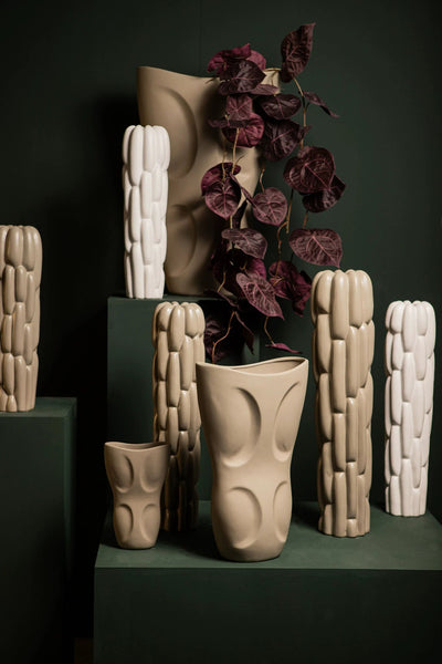 Seani's Witte Ronde Keramische Vaas Blokpatroon L by PTMD