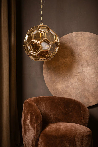 Thyro Antiek Messing Glas Amber Bal Lamp by PTMD