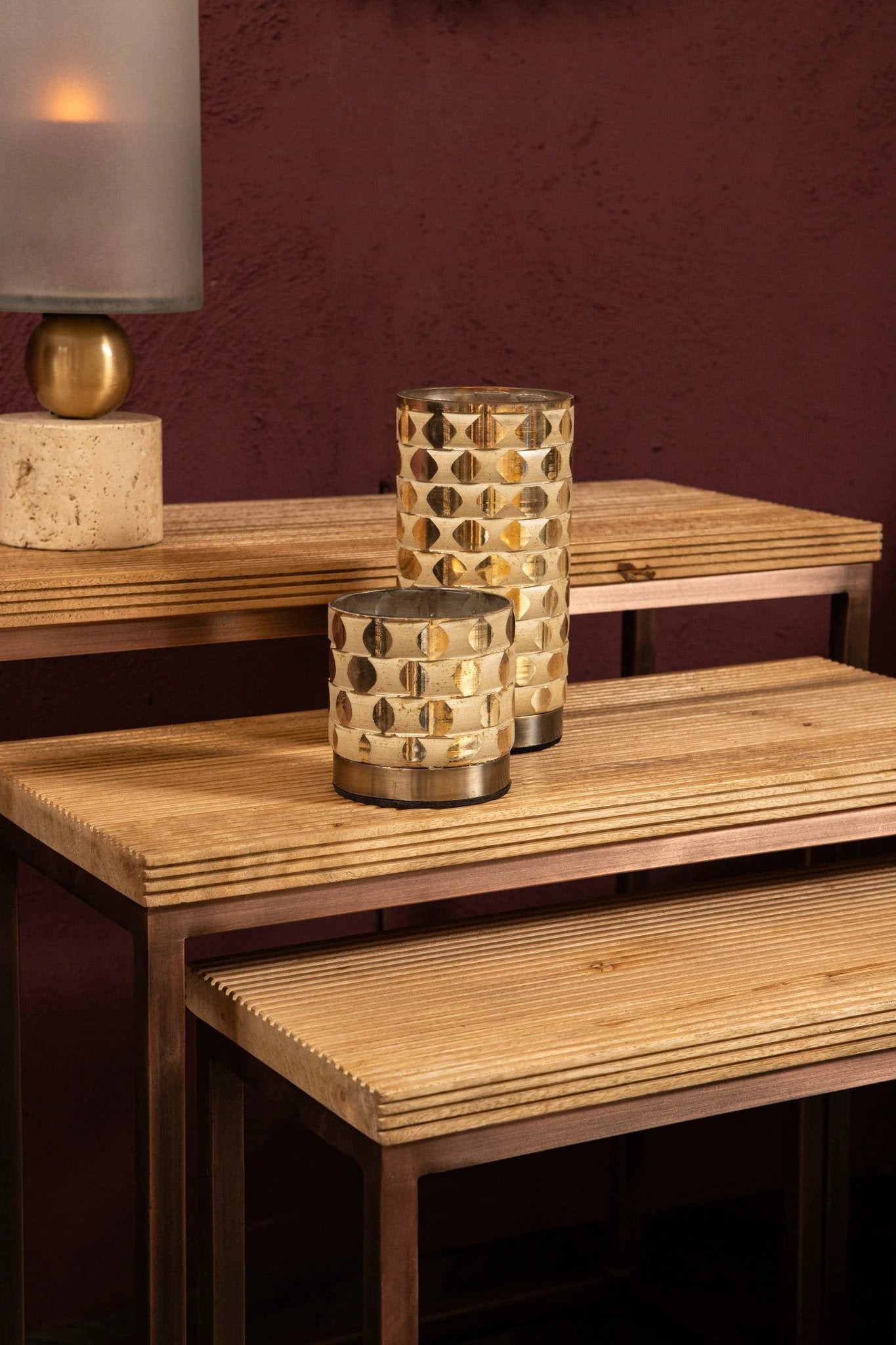 Zoah Koper Mango Hout Rechthoekige Wandtafel set van 3 by PTMD