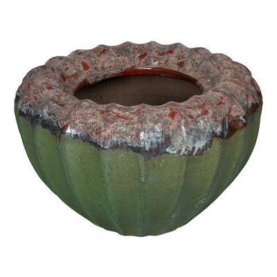 Jinah Groene keramische pot biologisch geribbeld rond L by PTMD