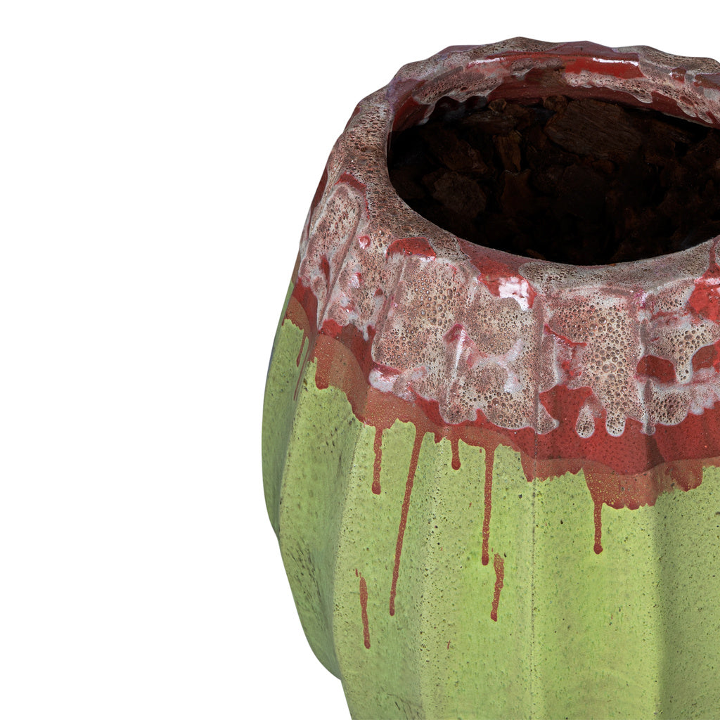 Lionne Groene keramische pot geribbelde bol rond S - depauwwonen