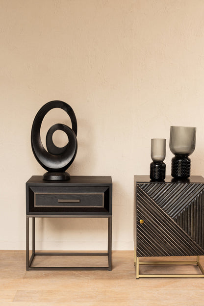 Lixly Zwarte houten nachtkastje met ijzeren frame - depauwwonen