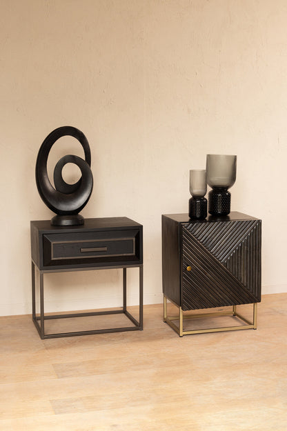 Lixly Zwarte houten nachtkastje met ijzeren frame - depauwwonen