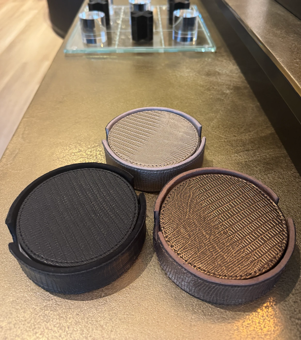 Onderzetters Rafal Brons - Vegan Leer (Set van 6) - DROPPERY by PTMD