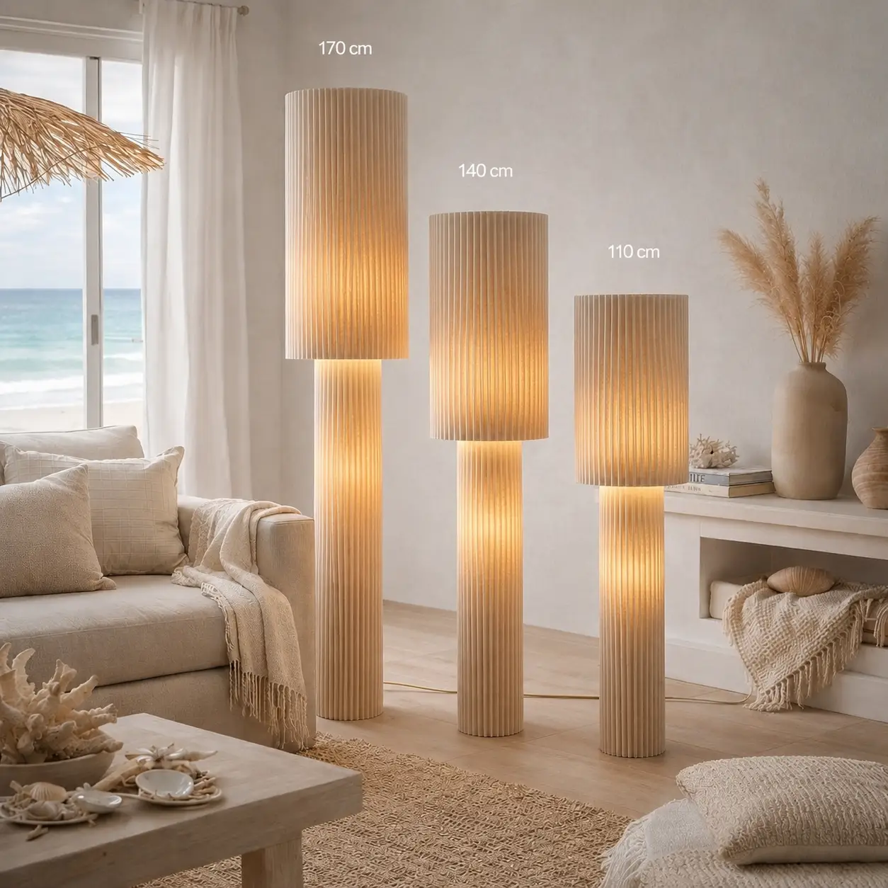 Vloerlamp Renate – Statement vloerlamp met geplisseerde linnen stof | 110cm by ETH