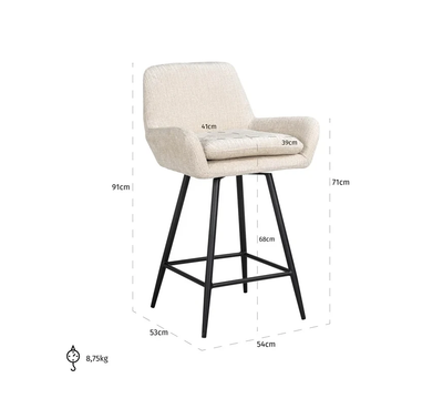 Draai Barstoel Linsey Beige Chenille - Laag by Richmond Interiors