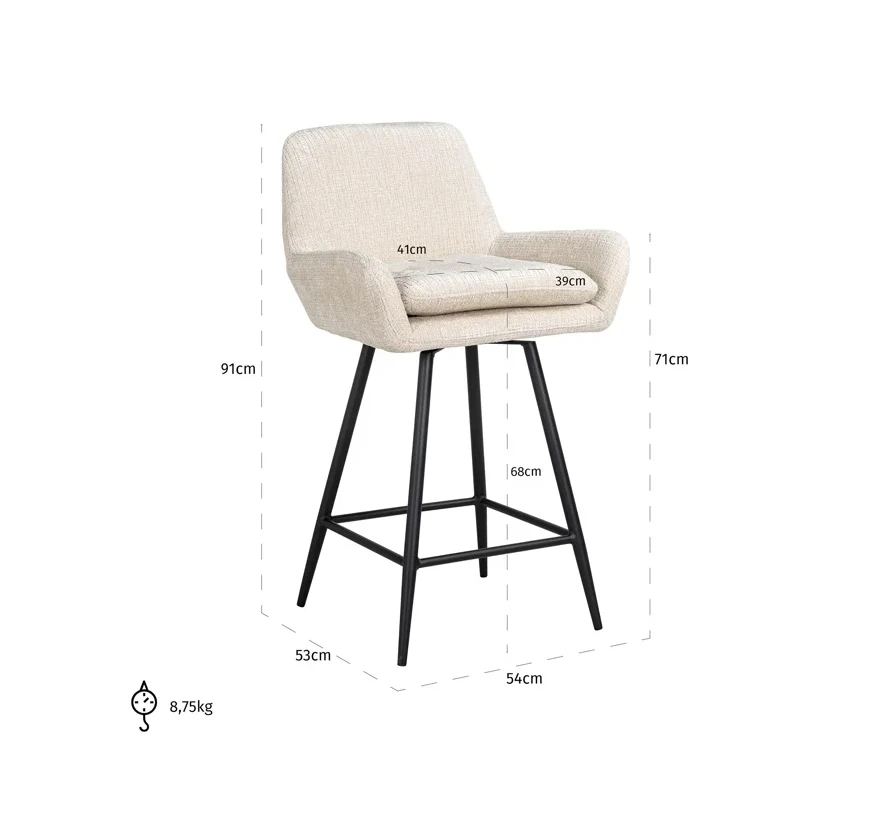 Draai Barstoel Linsey Beige Chenille - Laag by Richmond Interiors