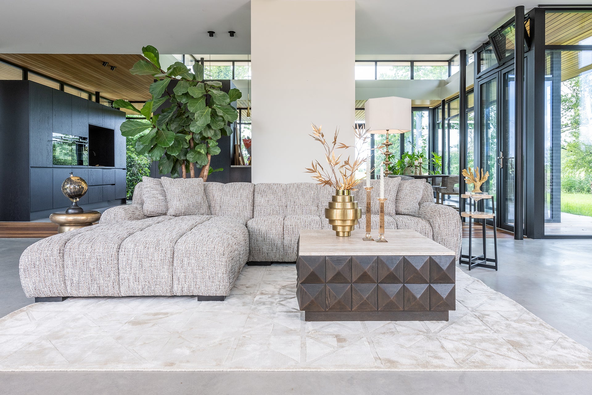 Bank Hazel 3-zits + lounge links trendy nature - depauwwonen