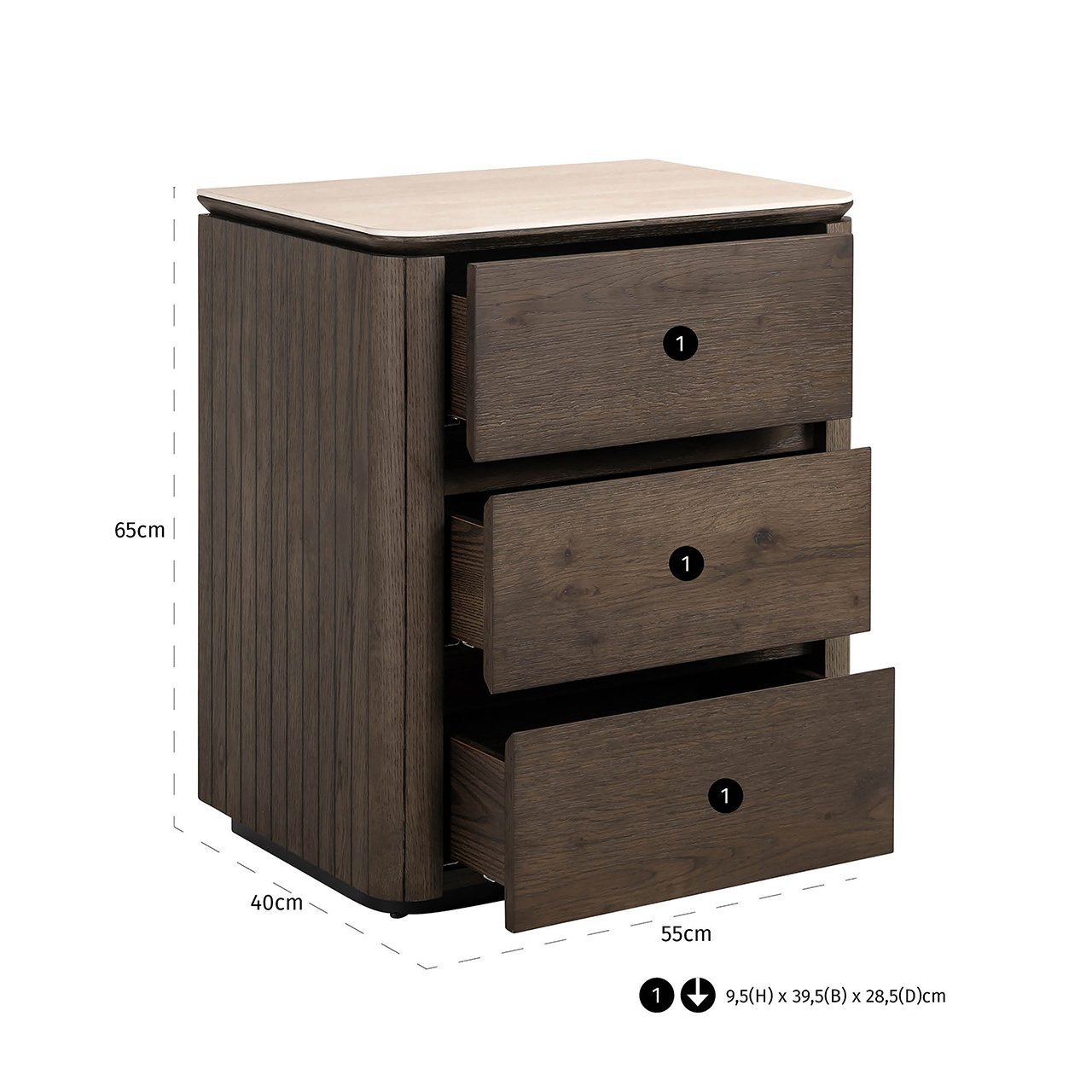 Nachtkastje Ritz 3-lades (Bruin) - depauwwonen