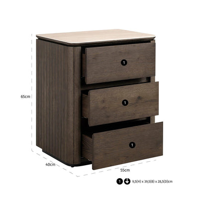 Nachtkastje Ritz 3-lades (Bruin) by Richmond Interiors