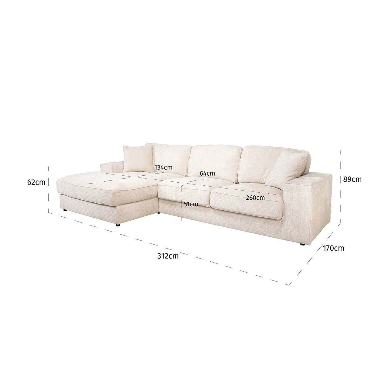 Sofa Santos lounge links + 2,5-zitsbank beige niagara by Richmond Interiors